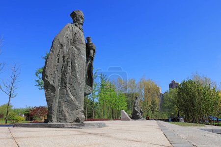Photo for LUANNAN COUNTY, Hebei Province, China - April 25, 2019: Ancient Chinese Confucian sculptures in the park. - Royalty Free Image