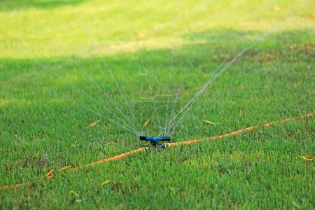 Photo for Sprinkler irrigation facilities in the lawn - Royalty Free Image