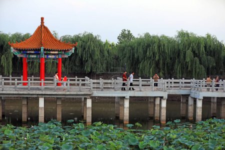 Téléchargez les photos : Comté de Luannan, Chine - 31 juillet 2019 : Architecture traditionnelle classique chinoise dans le lac artificiel, comté de Luannan, province du Hebei, Chine - en image libre de droit