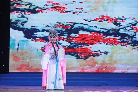 Photo for LUANNAN COUNTY, Hebei Province, China - November 17, 2019: Chinese Pingju performance on stage. - Royalty Free Image