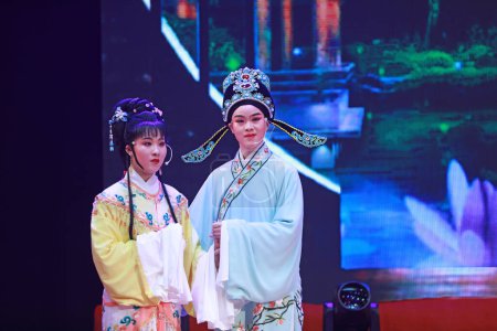 Photo for LUANNAN COUNTY, Hebei Province, China - December 30, 2019: Chinese traditional folk dance performance on stage. - Royalty Free Image