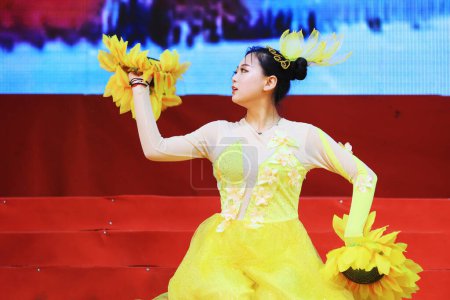 Photo for Luannan County - November 29, 2018: Dance performance on stage, Luannan County, Hebei Province, Chin - Royalty Free Image