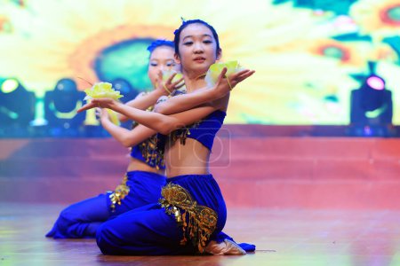 Photo for Luannan County - January 26, 2019: Children's Dance Performance on the Stage, Luannan County, Hebei Province, Chin - Royalty Free Image