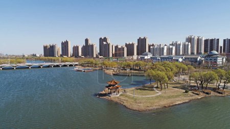 Téléchargez les photos : Bord de l'eau, paysages architecturaux, photos aériennes, Chine du Nord - en image libre de droit