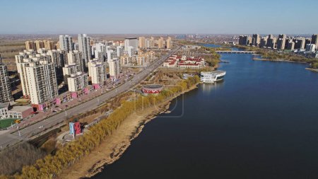Photo for Waterfront City, architectural scenery, aerial photos, North China - Royalty Free Image