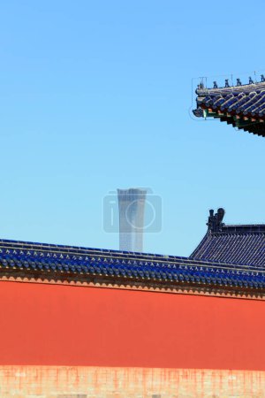 Photo for Beijing, China - October 5, 2020: A corner of the hall of praying for the new year in Beijing and modern Chinese Architecture - Royalty Free Image