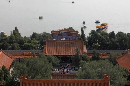 Foto de Palacio de Verano de Pekín azulejo amarillo techo arquitectura paisaje, fotos aéreas - Imagen libre de derechos