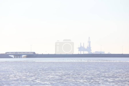 Photo for Offshore oil drilling platform vision, Tangshan, North China - Royalty Free Image