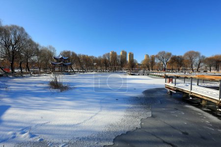Foto de Paisajes naturales después de la nieve de invierno en un parque en el norte de China - Imagen libre de derechos