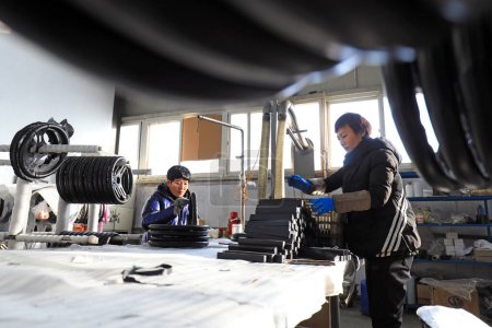 Téléchargez les photos : COMTÉ DE LUANNAN, Chine - 7 janvier 2021 : Des travailleurs travaillent dans un atelier sur une ligne de production dans le COMTÉ DE LUANNAN, province du Hebei, Chine - en image libre de droit