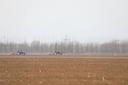 Photo for Seeder sows in the field, North China - Royalty Free Image