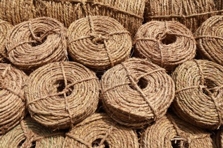 Photo for Rolls of straw rope piled together - Royalty Free Image