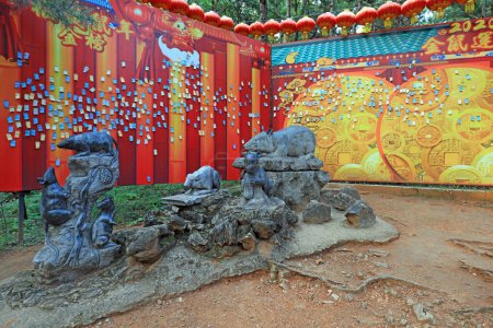 Beijing, China - October 3, 2020: Mouse sculpture landscape in the park