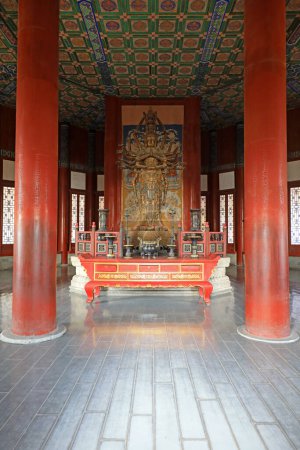 Beijing, China - October 6, 2020: Thousand handed Avalokitesvara in the Buddhist Pavilion of the summer palace in Beijing