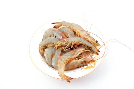 Fresh prawns in a white background, closeup of photo