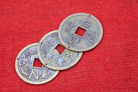 Chinese ancient metal currency, closeup of photo