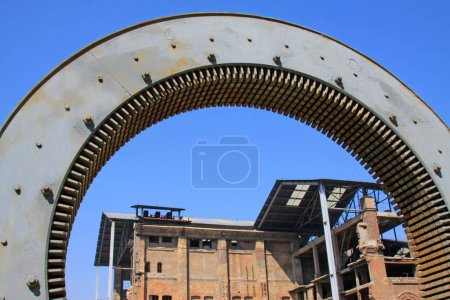 debris of the factory and ring frame structure, closeup of phot