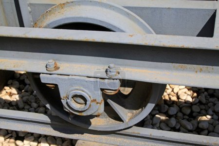 Metal wheels, closeup of photo