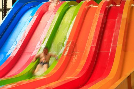 colorful water slides, closeup of photo