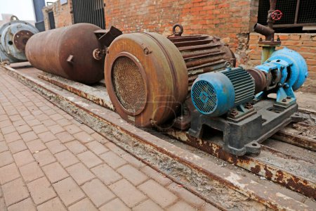 abandoned electromotor, closeup of photo
