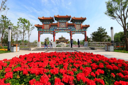 Tangshan City - May 15, 2016: Chinese ancient architecture, in a park, Tangshan City, Hebei, China