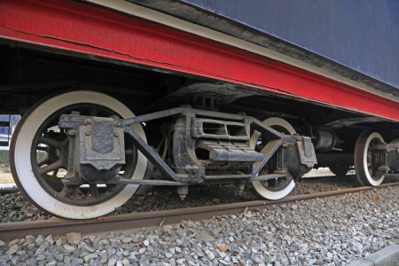 Steam locomotive wheel closeup of photo