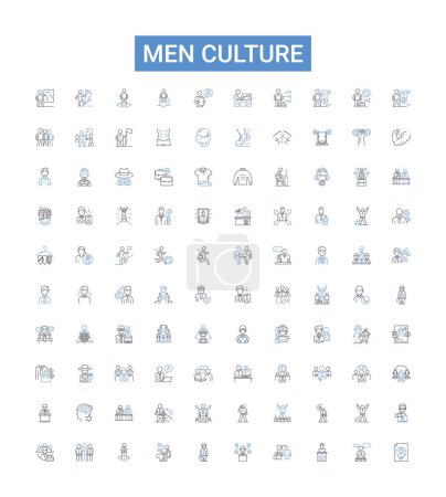Illustration for Men culture line icons collection. Masculinity, Tradition, Identity, Values, Rites, Practices, Habits vector illustration. Beliefs, Family, Customs outline signs - Royalty Free Image