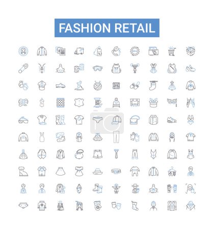 Illustration for Fashion retail line icons collection. Fashion, Retail, Shopping, Clothes, Apparel, Style, Boutique vector illustration. Garment, Catwalk, Footwear outline signs - Royalty Free Image
