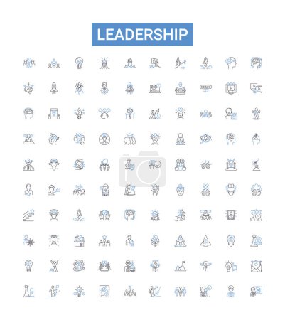 Sammlung von Führungszeilen-Symbolen. Lead, Manager, Direct, Guide, Inspire, Command, Regelvektorillustration. Kontrollieren, Organisieren, Präsidieren von Umrissen
