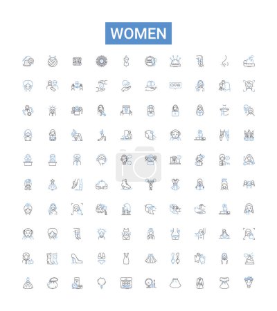Women line icons collection. Female, Ladies, Womenfolk, Ladies, She, Herself, Womanly vector illustration. Feminine, Gal, Maiden outline signs