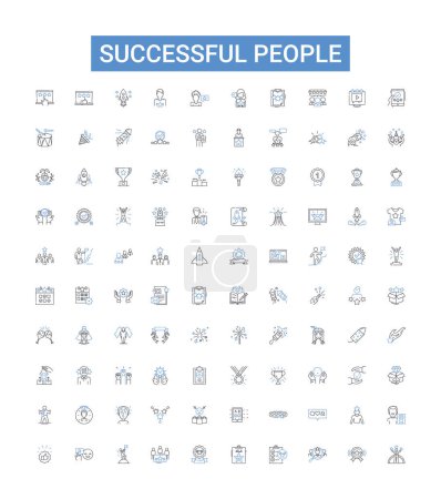 Illustration for Successful people line icons collection. Prosperous, triumphant, achieving, wealthy, victorious, winning, thriving vector illustration. booming, affluent, accomplished outline signs - Royalty Free Image