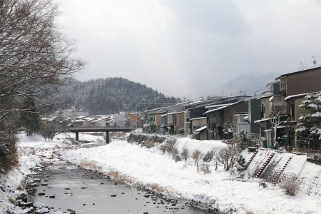 Photo for Miyagawa River Surrounded with Snow(Takayama, Japan) - Royalty Free Image