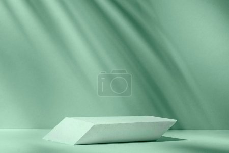 Téléchargez les photos : Fond minimal vert avec podium 3D pour produit ou cosmétique avec nuance naturelle et espace de copie. Illustration de haute qualité - en image libre de droit