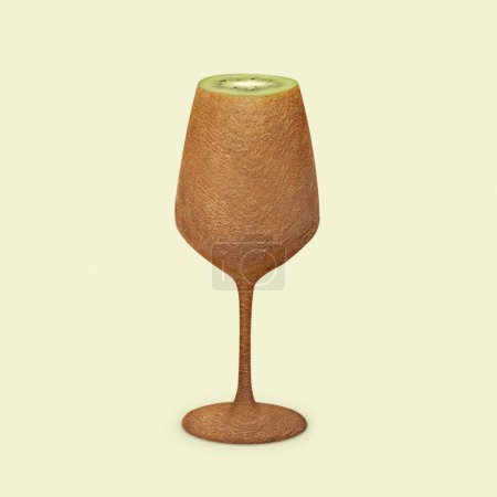 Téléchargez les photos : Un verre fait de kiwis juteux. Pop art minimaliste avec le concept de blagues sur l'alcool alimentaire et le plaisir. Photo de haute qualité - en image libre de droit