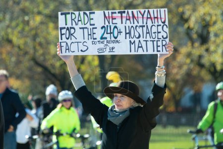 Photo for A participant holds at sign at the March for Israel in Washington DC, USA on November 14, 2023 - Royalty Free Image