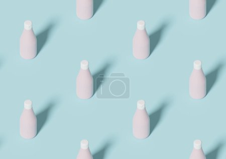 Téléchargez les photos : Motif sans couture d'une bouteille rose sur fond vert, rendu 3D - en image libre de droit