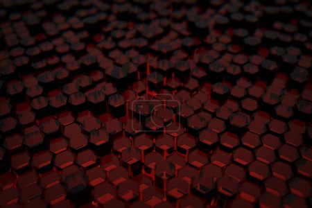 Téléchargez les photos : Fond abstrait avec des formes hexagonales en verre rouge brillant. Illustration 3D. - en image libre de droit