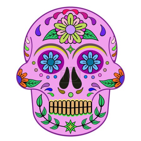 Foto de Día de los Muertos colorido cráneo con adorno floral - Imagen libre de derechos