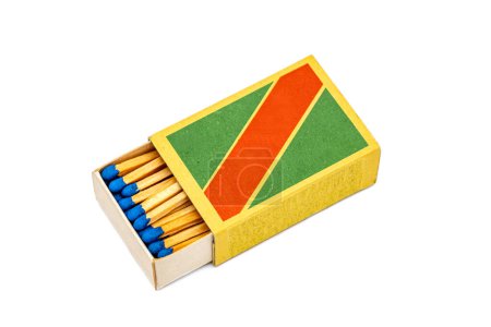 Photo for Old yellow matchbox on white background - Royalty Free Image