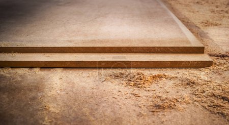 Photo for MDF chipboard with sawdust, close view - Royalty Free Image