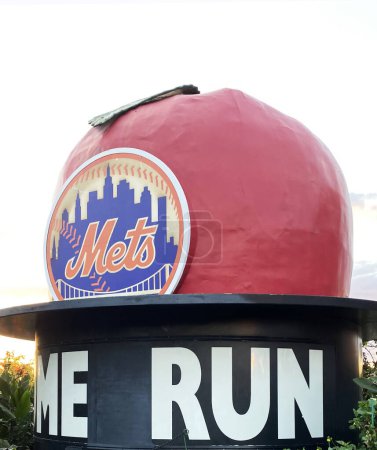 Photo for Queens, New York, USA - 9 October 2022: Close up of the New York Mets Home Run Apple in the parking lot at citifield on the last playoff game for the team in 2022. - Royalty Free Image