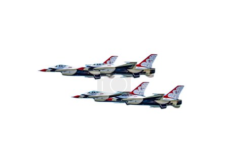 Photo for Wantagh, New York, USA - 26 May 2023: United States Air Force Thunderbird demonstration team performing at an airshow with a white background. - Royalty Free Image