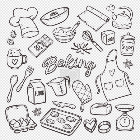Baking products isolated on white background. Hand-drawn doodle illustration. Home baking supplies. Vector illustration. Set 2 of 2.