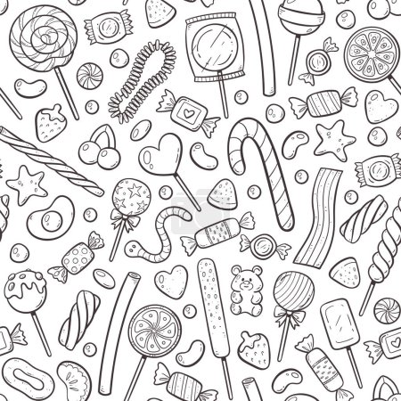 Illustration for Sweets seamless pattern. Candies, lollipops and gummies isolated on white background. Doodle sweets elements. Hand-drawn vector Illustration. - Royalty Free Image