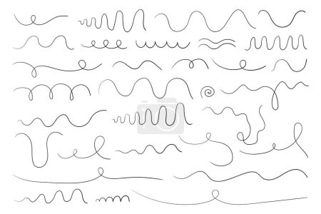 Handgezeichnete Doodle-Linien. Vektor-Set aus gewellten, verdrehten Kritzelelementen für grafische Gestaltung