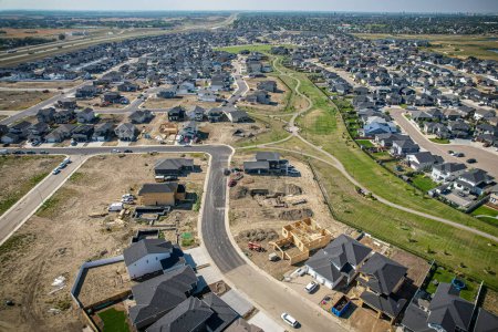 Photo for Aerial view of Rosewood which is a primarily residential neighbourhood under construction in southeast Saskatoon, Saskatchewan, Canada - Royalty Free Image