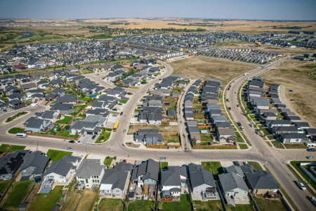 Photo for Elevated view of Rosewood neighborhood in Saskatoon, presenting a tapestry of urban design intertwined with Saskatchewans serene natural canvas. - Royalty Free Image