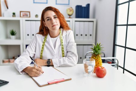 Photo for Young redhead woman nutritionist doctor at the clinic relaxed with serious expression on face. simple and natural looking at the camera. - Royalty Free Image