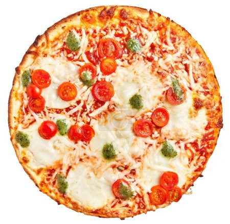 Téléchargez les photos : Délicieuse pizza italienne caprese sur fond blanc isolé - en image libre de droit