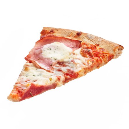Foto de Rebanada de pizza italiana de jamón sobre fondo blanco aislado - Imagen libre de derechos